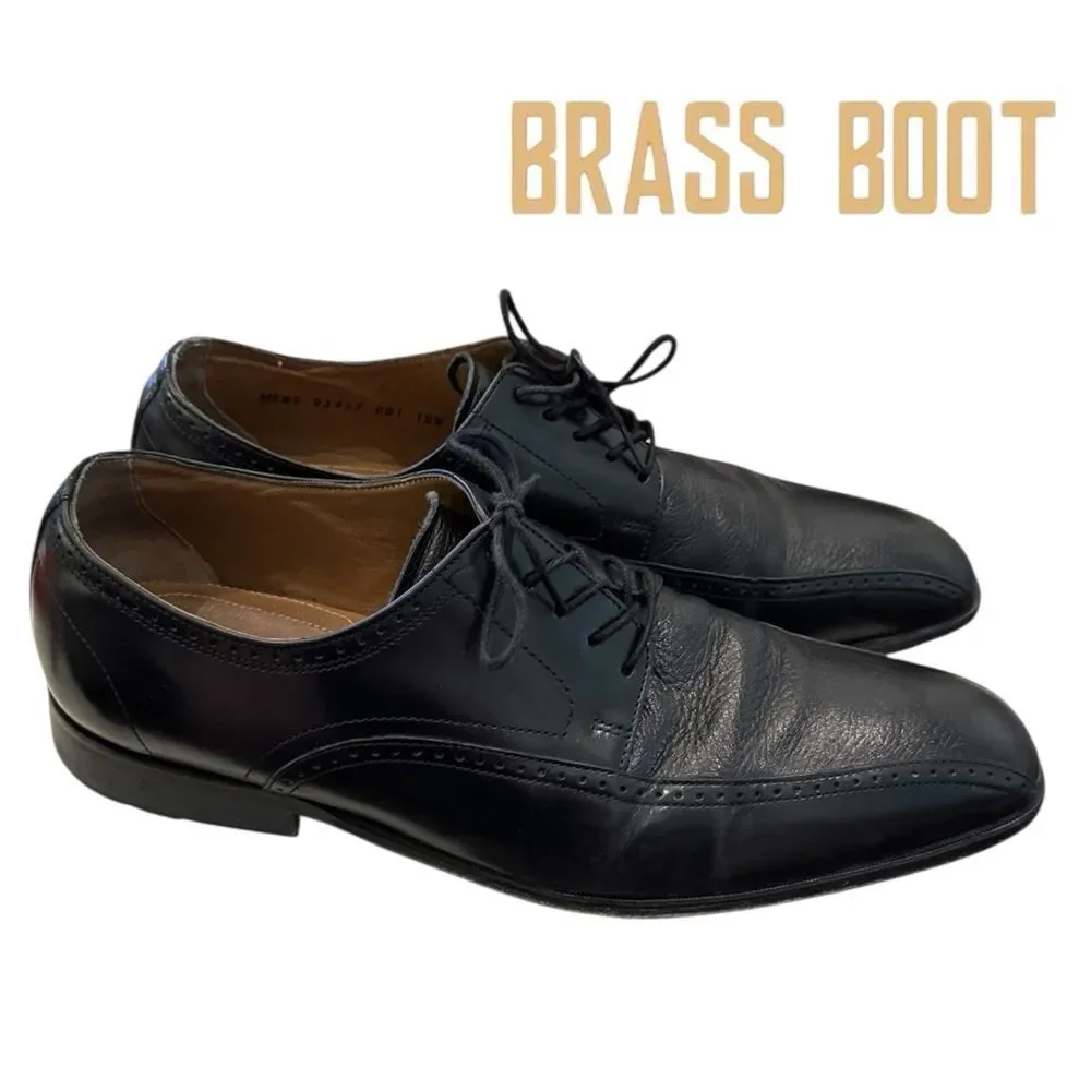 Brass Boot Walking Gloves Men's Black Leather Oxford Dress Shoes 10.5